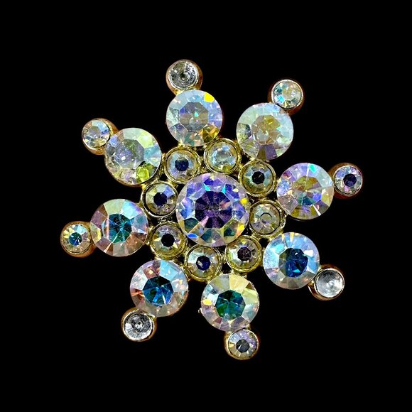 AB Coated Glass Faceted Stones Brooch Pin with a Vintage Flair - Picture 1 of 7